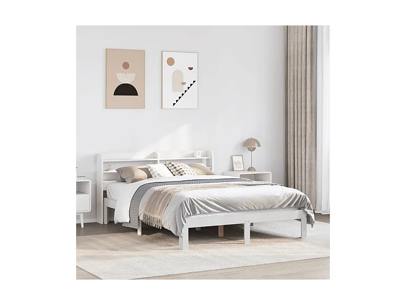 Cadre de lit et tête de lit sans matelas blanc 135x190 cm