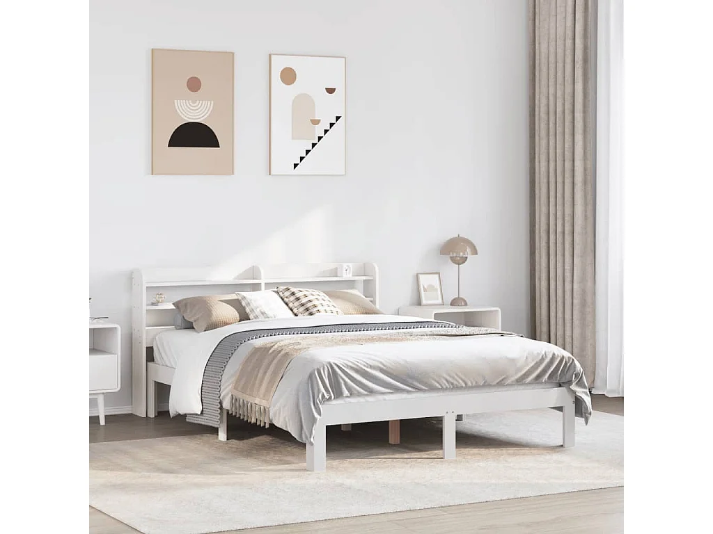 Cadre de lit et tête de lit sans matelas blanc 135x190 cm