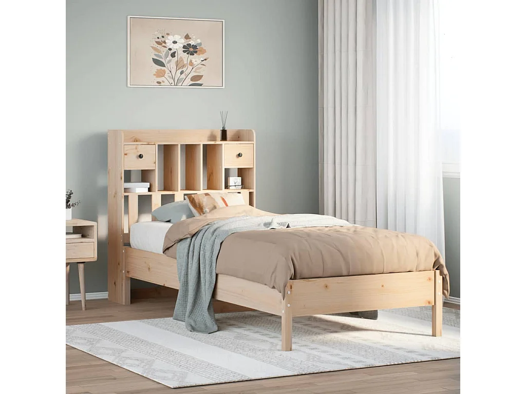 Lit bibliothèque sans matelas 90x200 cm bois de pin massif