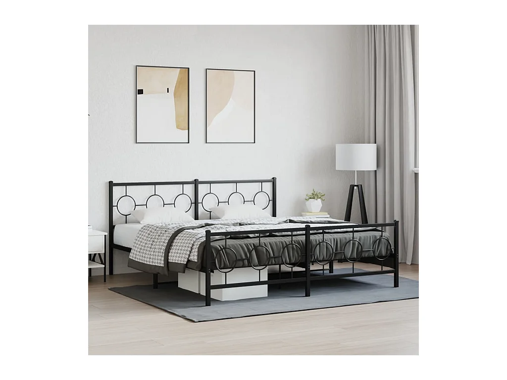 Cadre de lit métal sans matelas avec pied de lit noir 183x213cm
