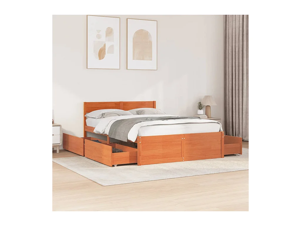 Letto senza Materasso Marrone Cera 120x200 cm in Legno di Pino