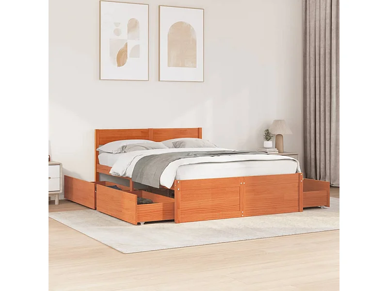 Cadre de lit sans matelas cire marron 120x200cm bois pin massif