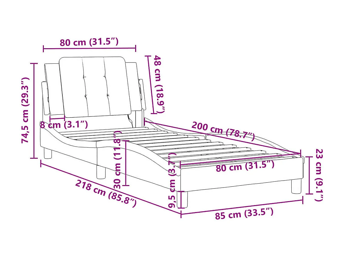 Bettgestell mit Kopfteil Grau 80x200 cm Kunstleder