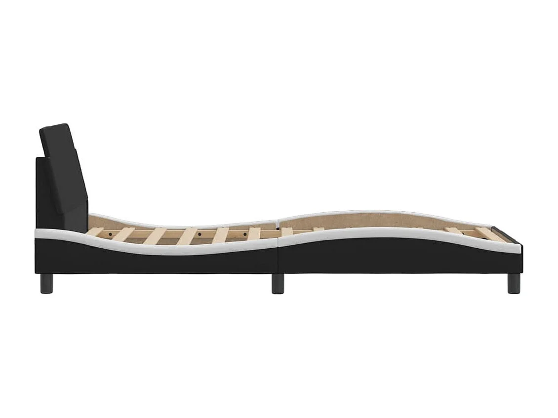 Cama sin colchón cuero sintético negro blanco 90x200 cm