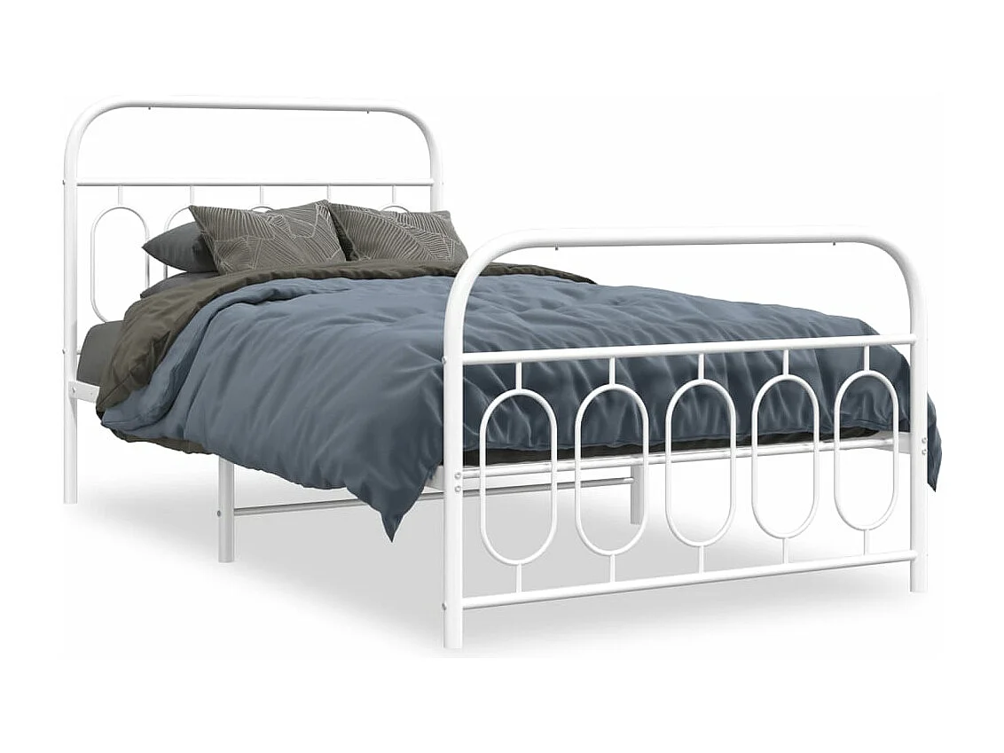 Cadre de lit métal sans matelas et pied de lit blanc 107x203 cm