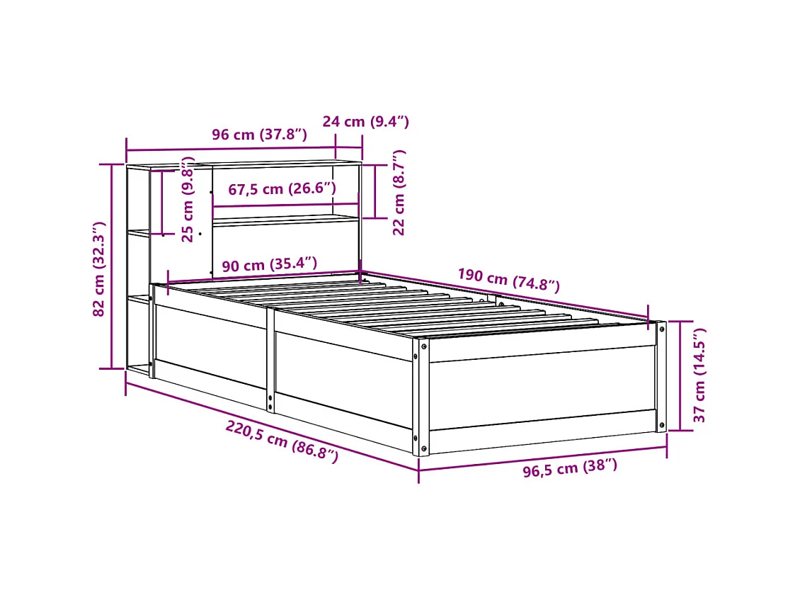 Cadre de lit sans matelas 90x190 cm bois de pin massif