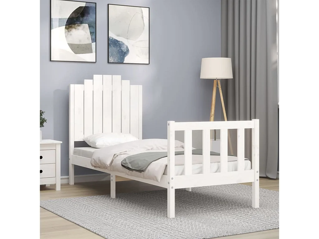 Cadre de lit sans matelas blanc bois de pin massif