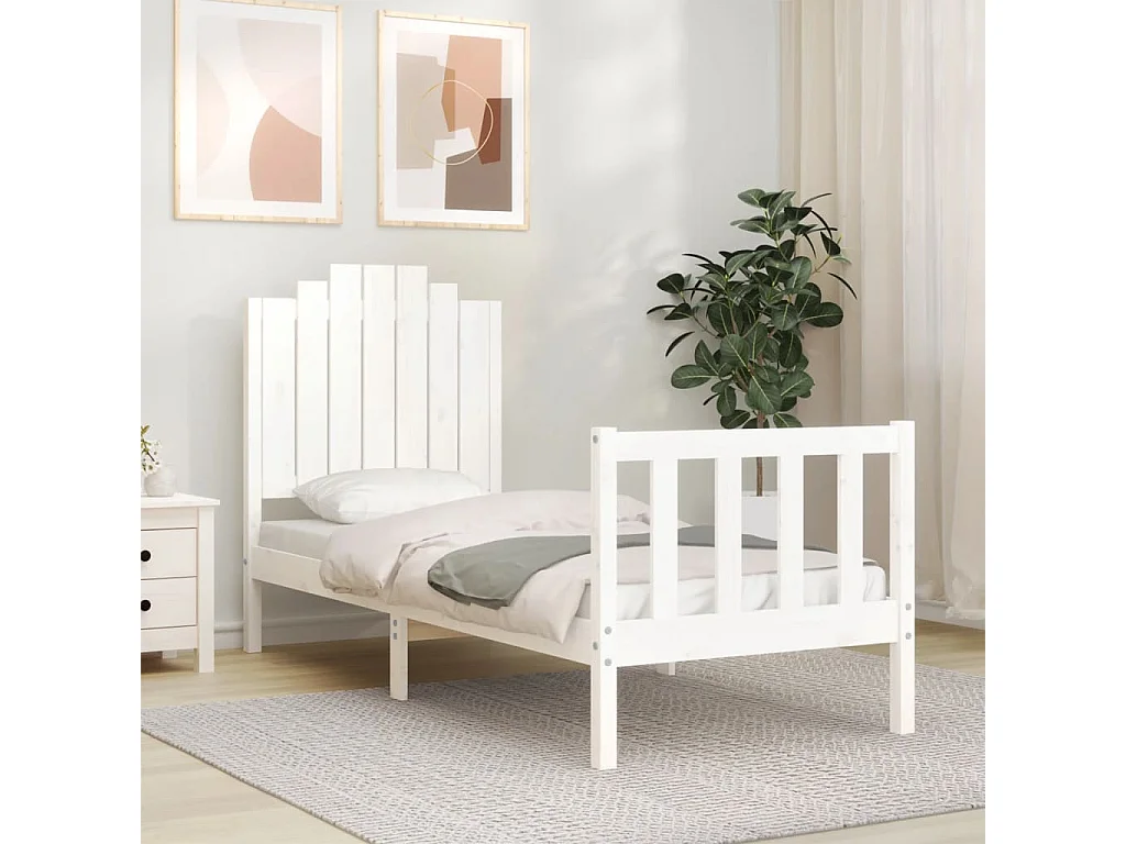 Cadre de lit sans matelas blanc bois de pin massif