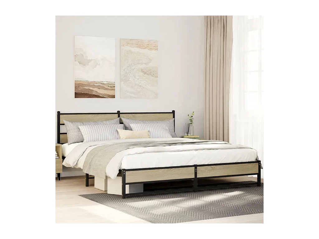 Cadre de lit en métal sans matelas chêne sonoma 180x200 cm