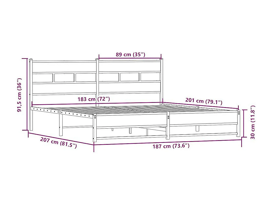 Bedframe zonder matras metaal sonoma eikenkleurig 180x200 cm