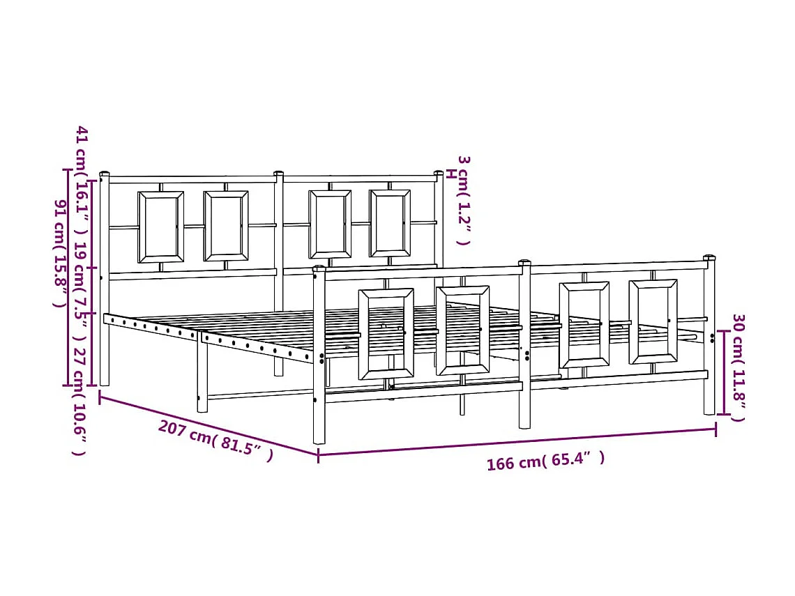 Metallbett ohne Matratze mit Fußteil Schwarz 160x200 cm