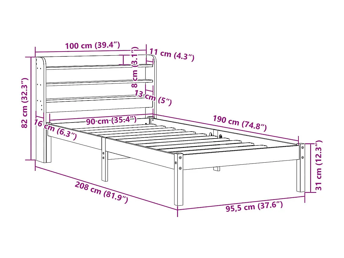 Cadre de lit sans matelas 90x190 cm bois de pin massif