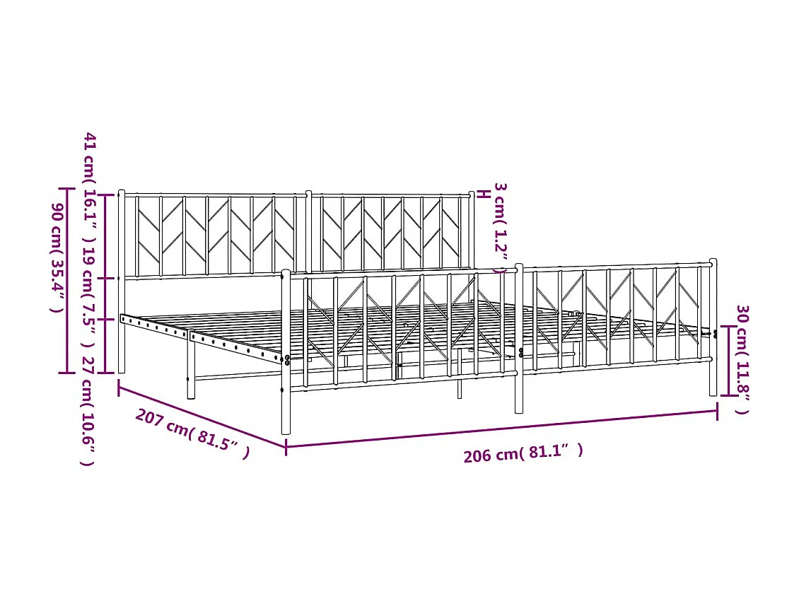 Bettgestell mit Kopf- und Fußteil Metall Weiß 200x200 cm