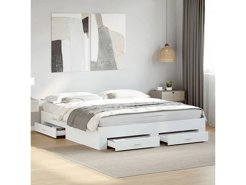 Giroletto con Cassetti Bianco 200x200 cm in Legno Multistrato