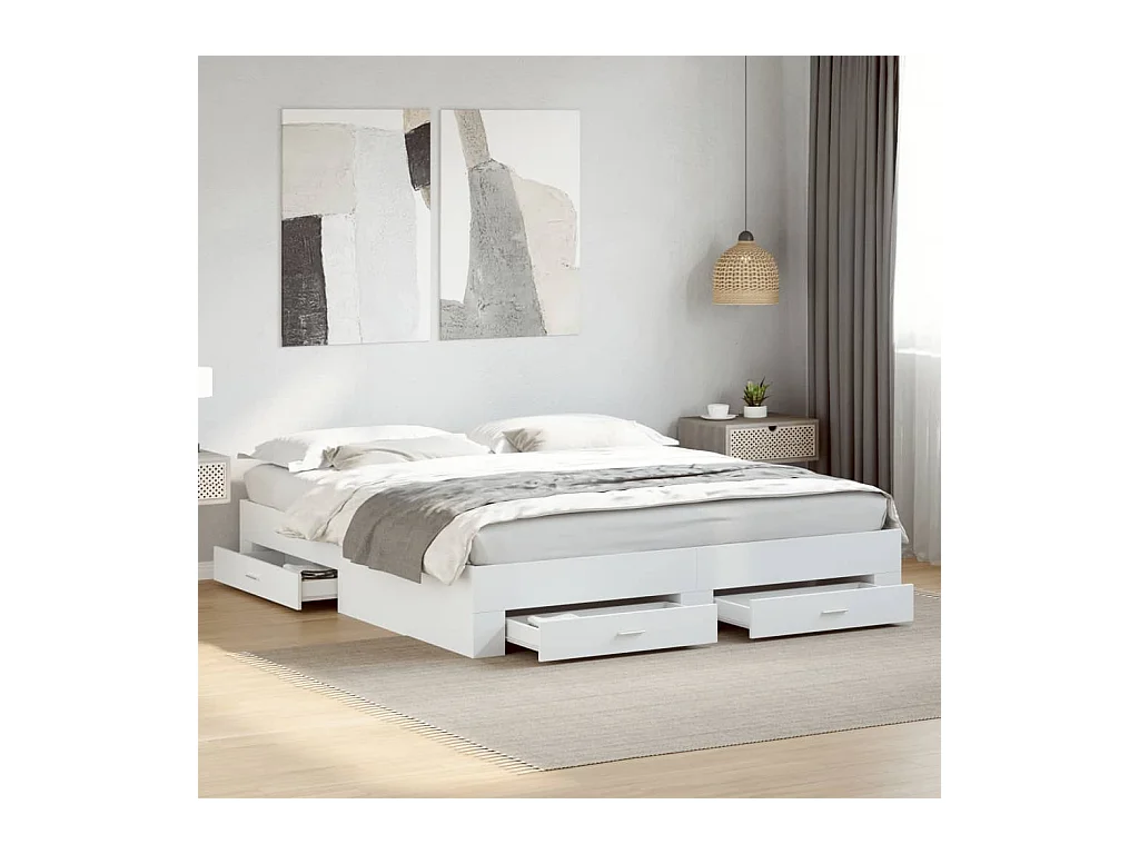 Bedframe met lades bewerkt hout wit 200x200 cm