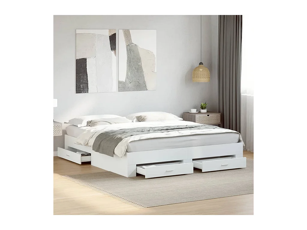 Giroletto con Cassetti Bianco 200x200 cm in Legno Multistrato