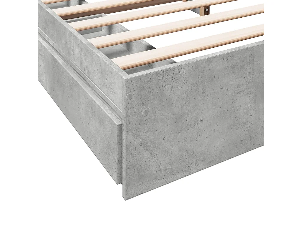 Cadre de lit avec tiroirs sans matelas gris béton 200x200 cm