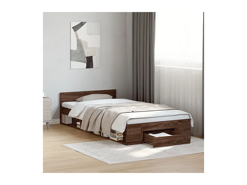 Cadre de lit avec tiroir sans matelas chêne marron 75x190 cm