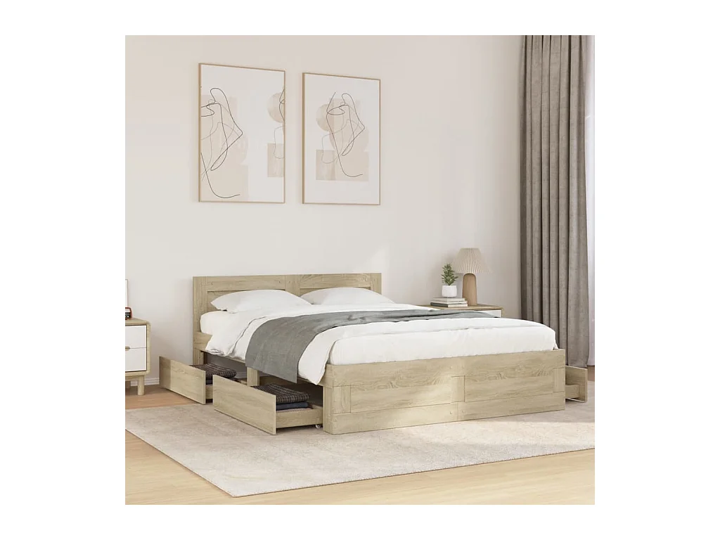 Bedframe met hoofdeinde bewerkt hout sonoma eiken 140x200 cm