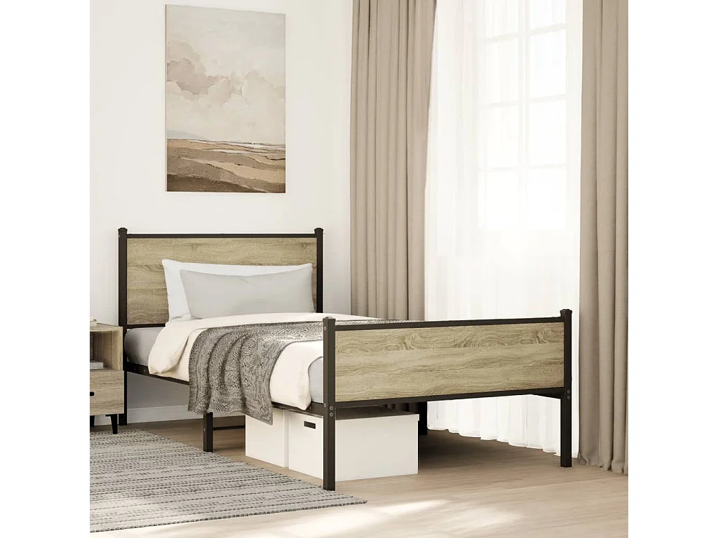 Cadre de lit en métal sans matelas chêne sonoma 107x203 cm
