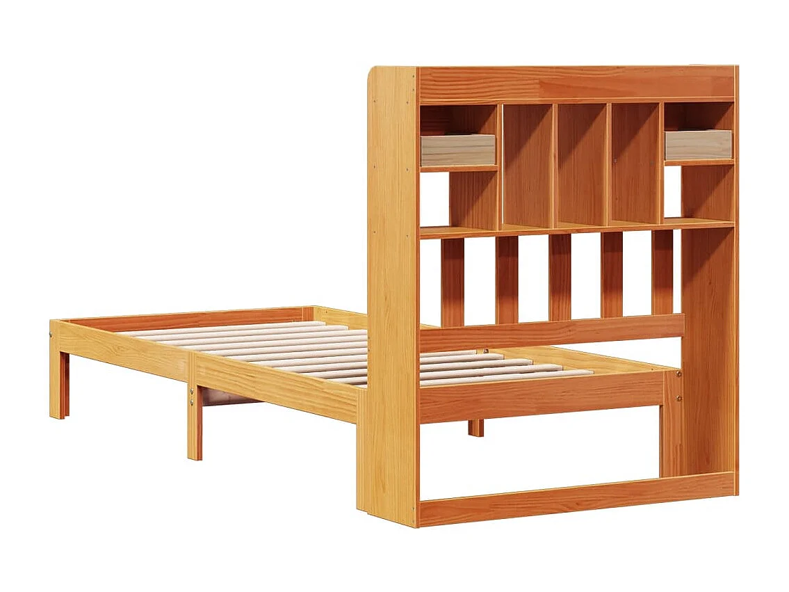 Lit bibliothèque sans matelas cire marron 100x200 cm pin massif