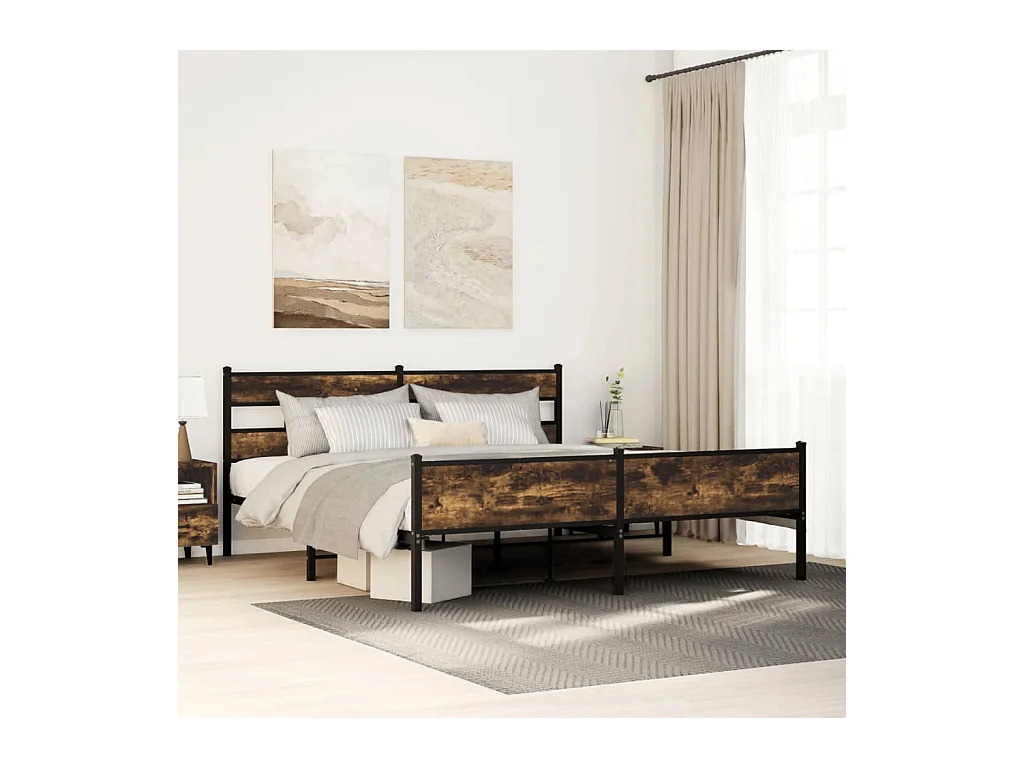 Estrutura de cama sem colchão 193x203cm metal carvalho fumado