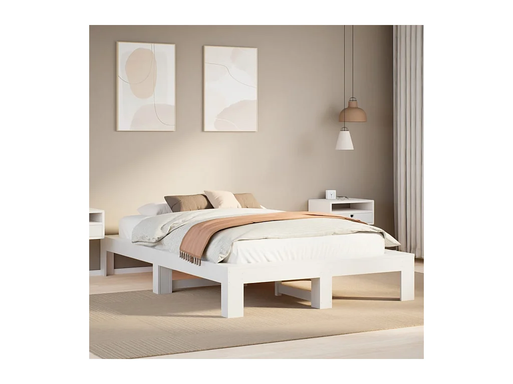 Letto senza Materasso Bianco 120x200 cm Legno Massello di Pino