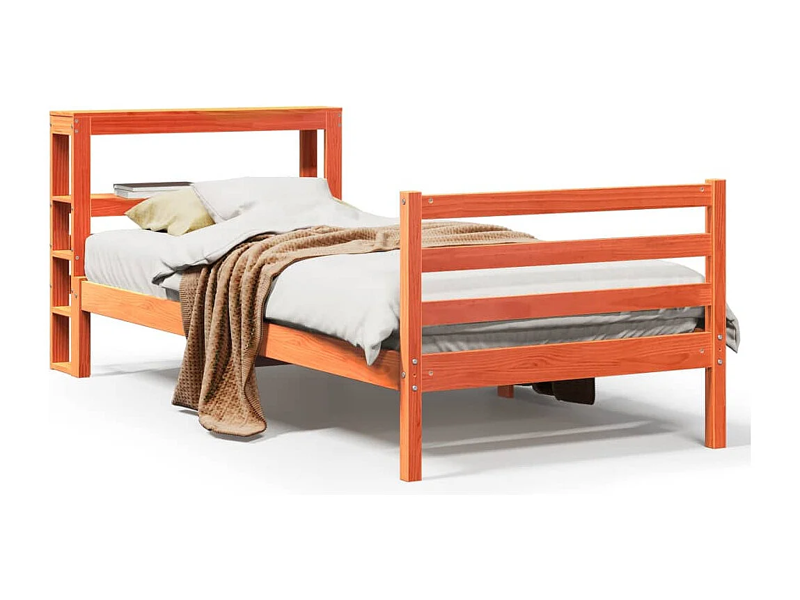 Cadre de lit sans matelas cire marron 100x200cm bois pin massif