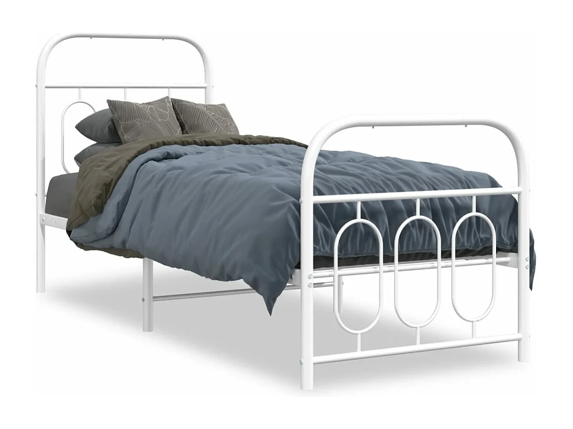Estrutura de cama com cabeceira e pés 75x190 cm metal branco