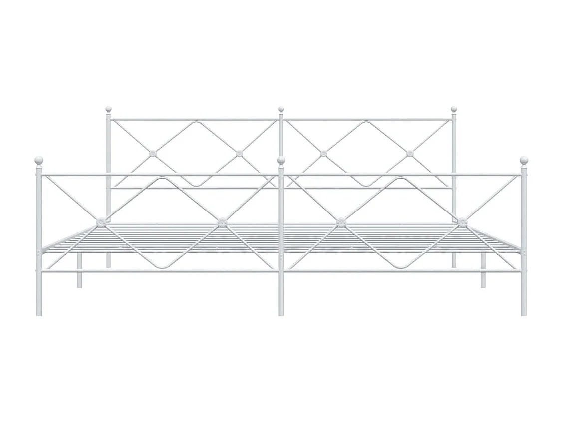 Cadre de lit métal sans matelas et pied de lit blanc 193x203 cm