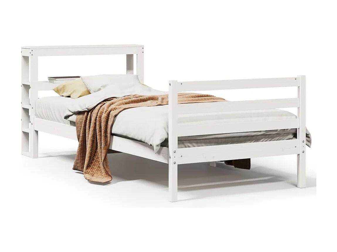 Letto senza Materasso Bianco 90x190 cm in Legno Massello Pino