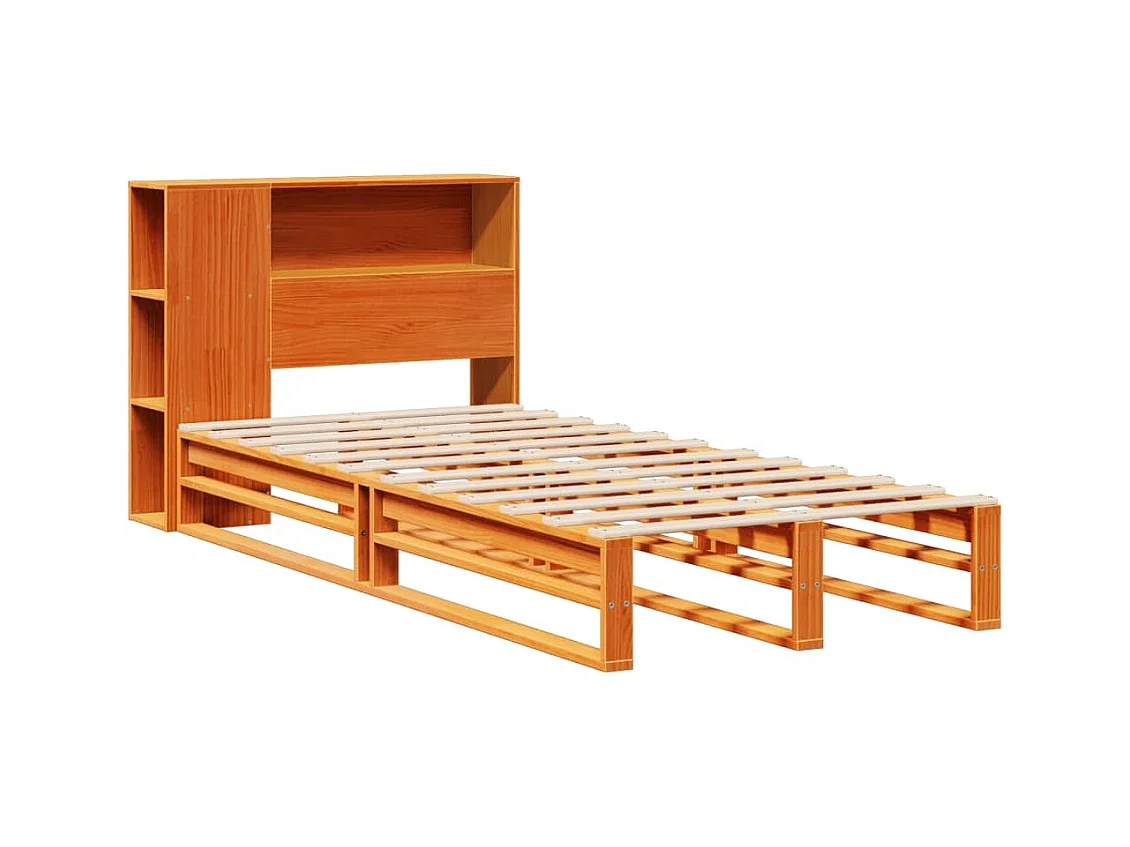 Bed met boekenkast zonder matras massief hout wasbruin 75x190cm