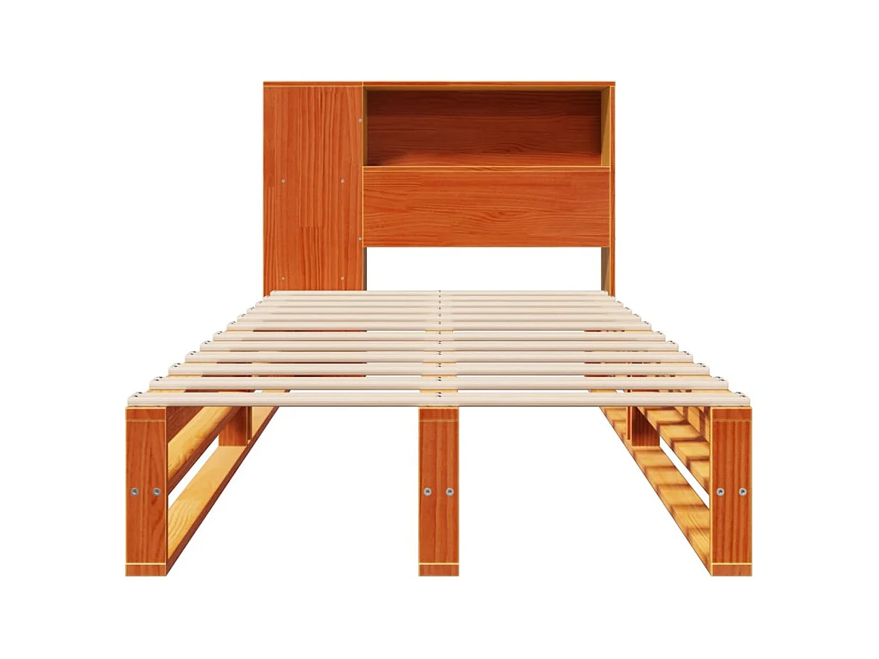 Bed met boekenkast zonder matras massief hout wasbruin 75x190cm