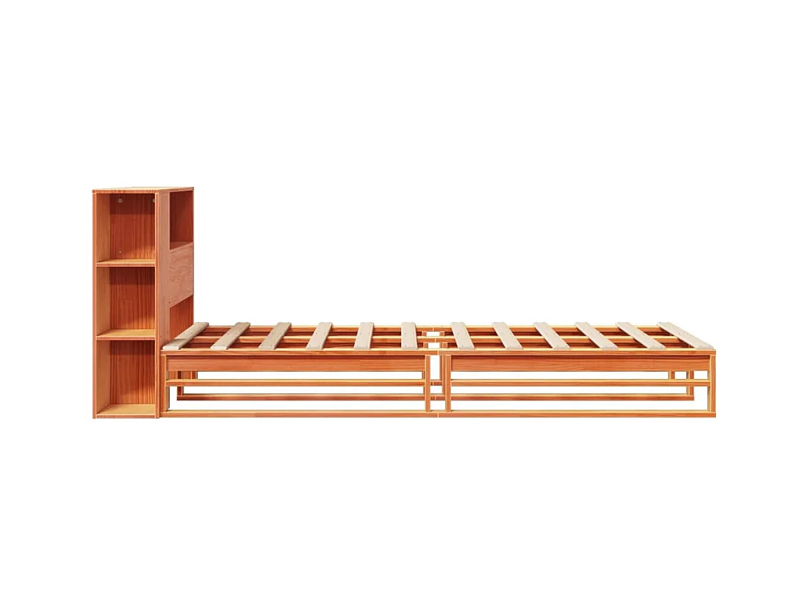 Bed met boekenkast zonder matras massief hout wasbruin 75x190cm