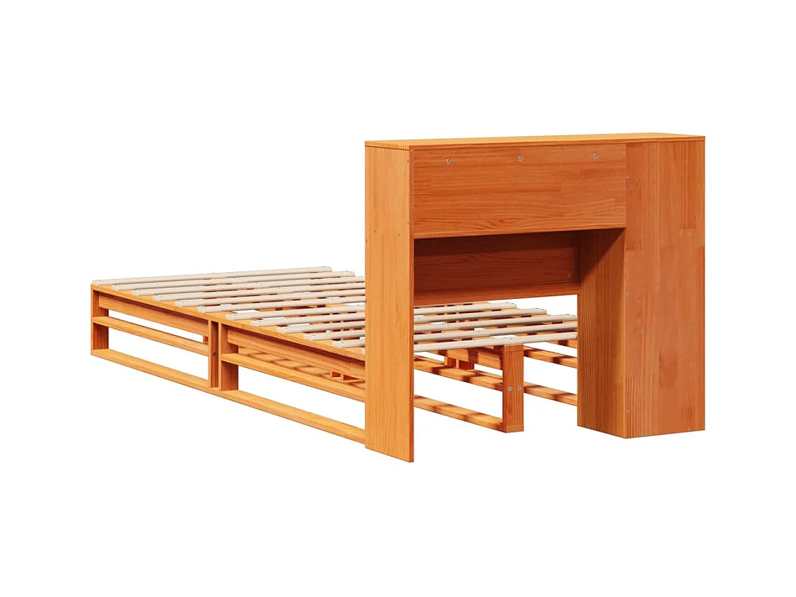 Bed met boekenkast zonder matras massief hout wasbruin 75x190cm