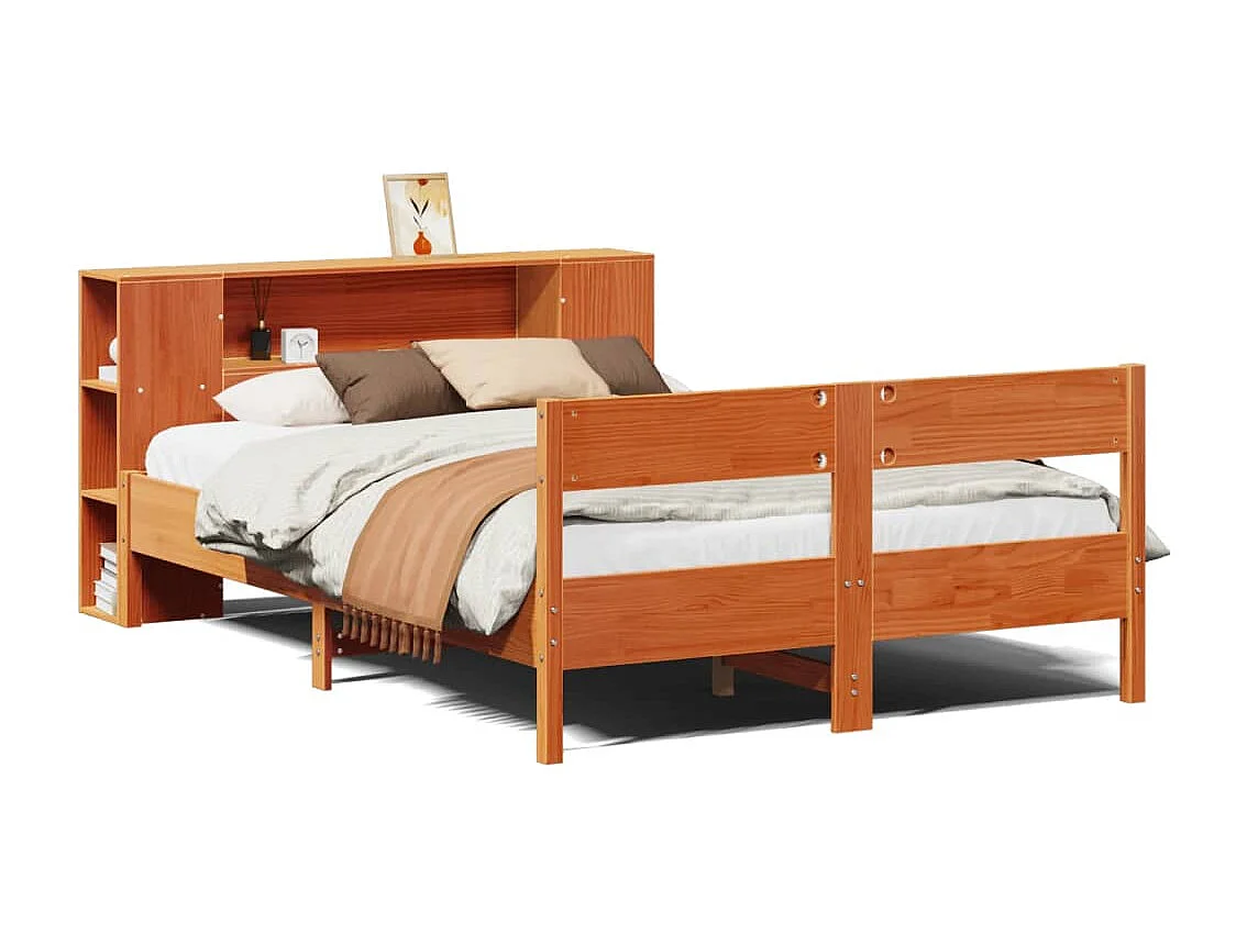 Letto Libreria senza Materasso Marrone Cera 140x200 cm in Pino