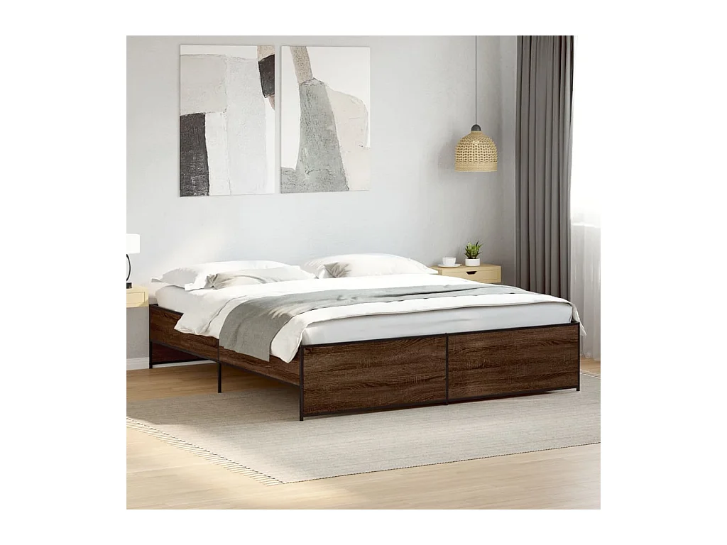 Bedframe bewerkt hout metaal bruin eikenkleur 200x200 cm