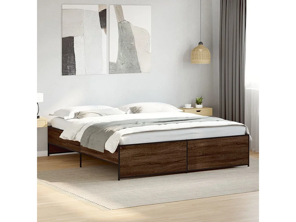 Bedframe bewerkt hout metaal bruin eikenkleur 200x200 cm