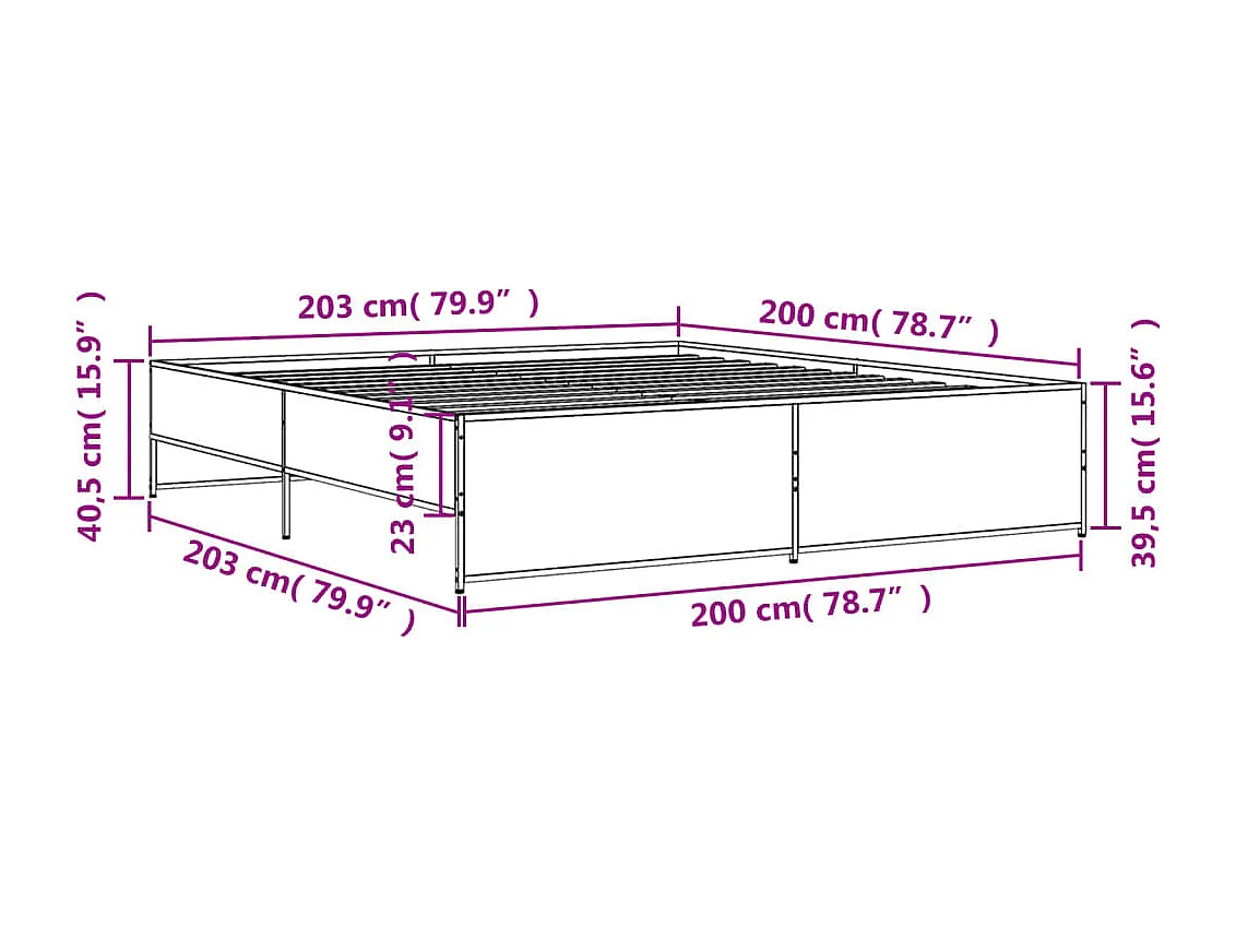Bedframe bewerkt hout metaal bruin eikenkleur 200x200 cm