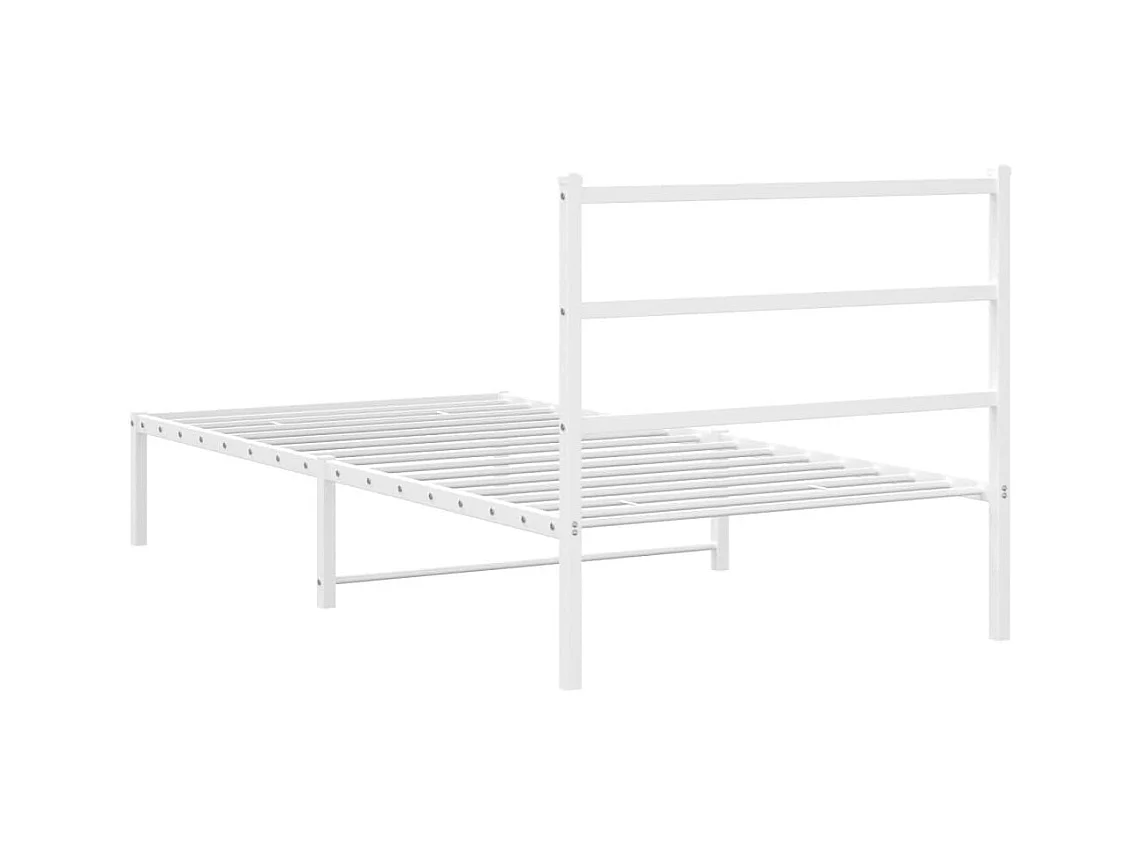 Cadre de lit métal sans matelas et tête de lit blanc 107x203 cm