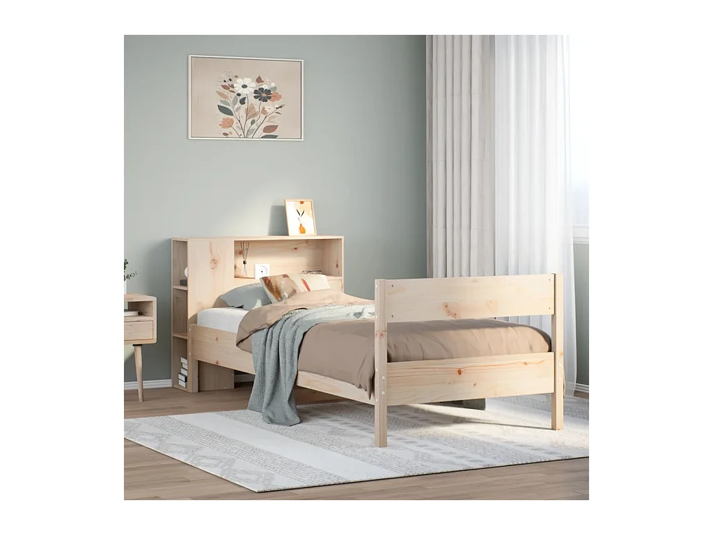 Lit bibliothèque sans matelas 75x190 cm bois de pin massif