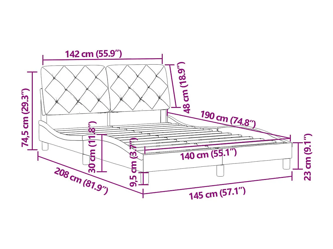 Cadre de lit sans matelas gris clair 140x190 cm velours