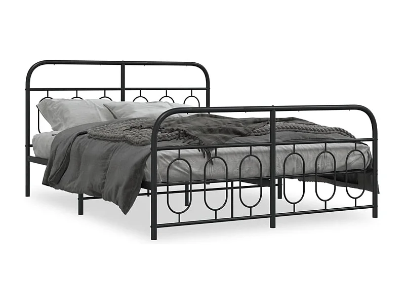 Cadre de lit métal sans matelas avec pied de lit noir 135x190cm