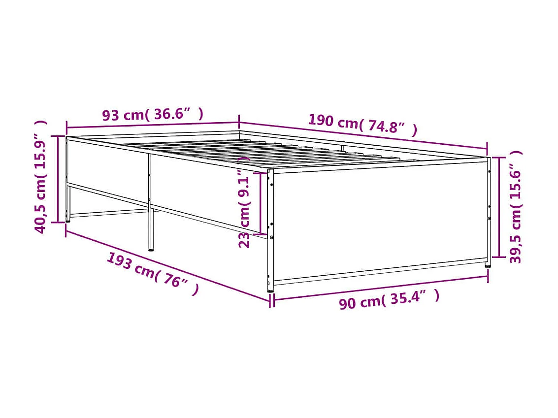 Cadre de lit sans matelas chêne sonoma 90x190 cm