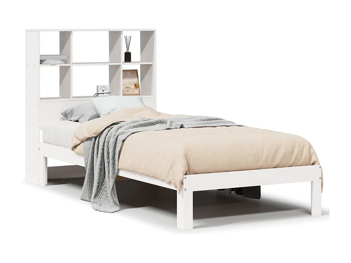 Letto Libreria senza Materasso Bianca 90x200 cm Legno di Pino