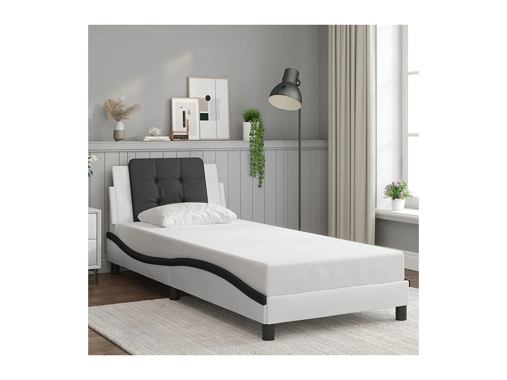 Cadre de lit sans matelas blanc et noir 90x200 cm similicuir