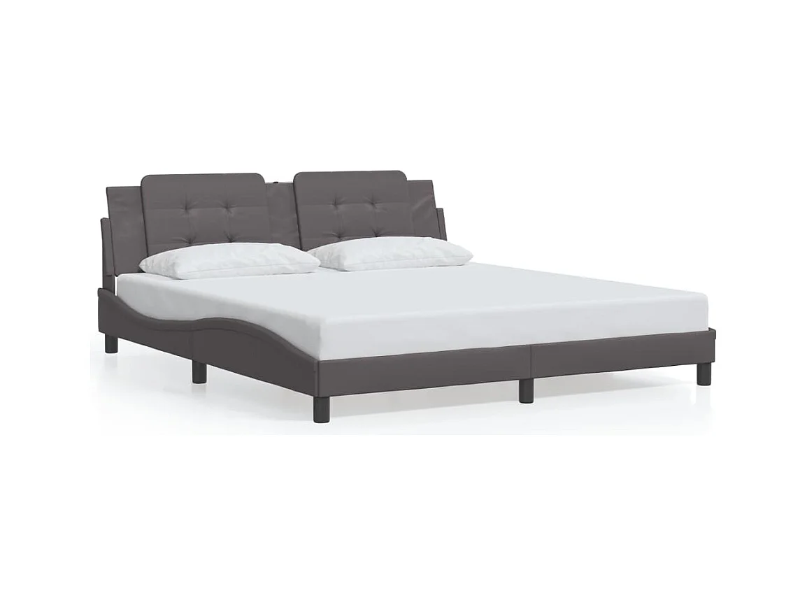 Bedframe met hoofdbord kunstleer grijs 180x200 cm