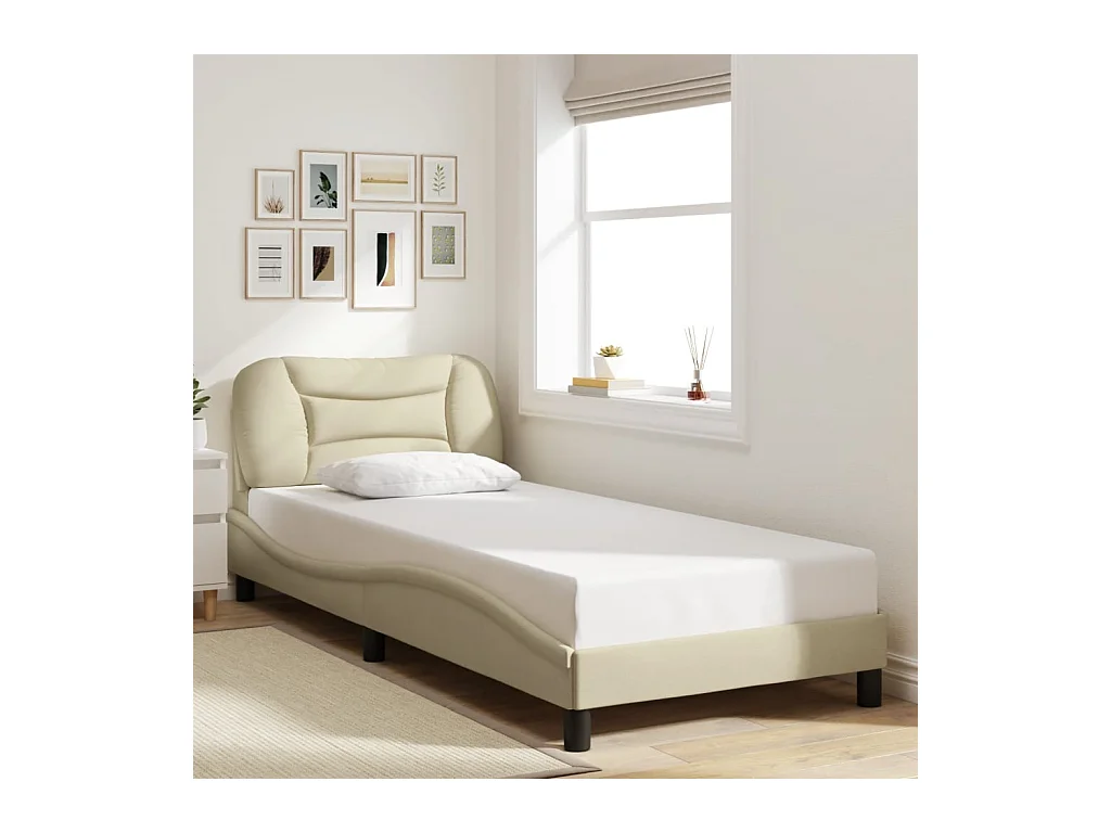 Cadre de lit sans matelas crème 90x190 cm tissu