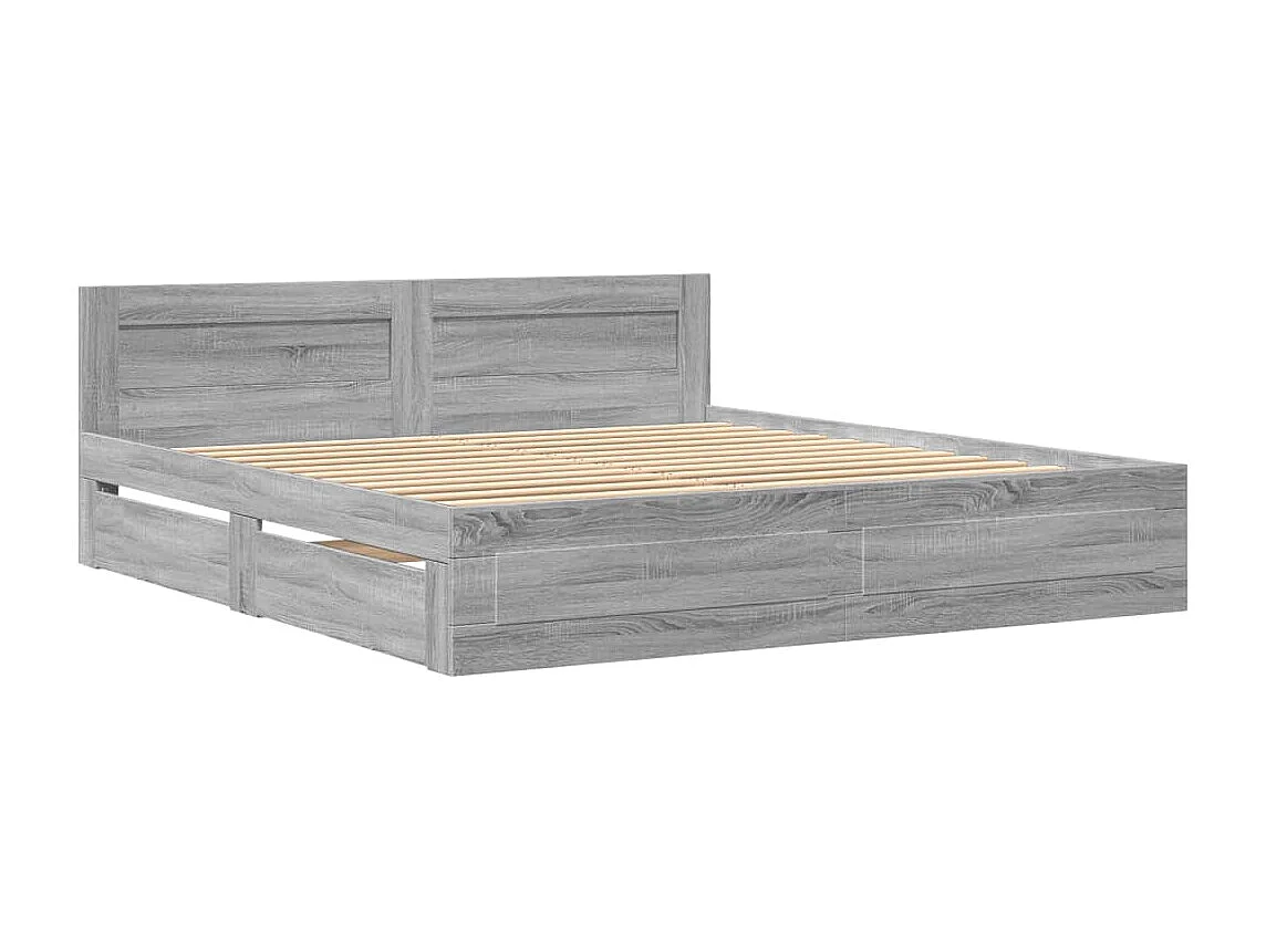 Bettgestell mit Kopfteil Grau Sonoma 200x200cm Holzwerkstoff