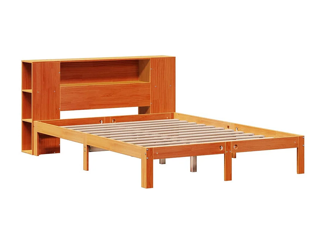 Lit bibliothèque sans matelas cire marron 140x200 cm pin massif